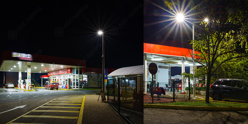 exterior lighting for petrol station at night