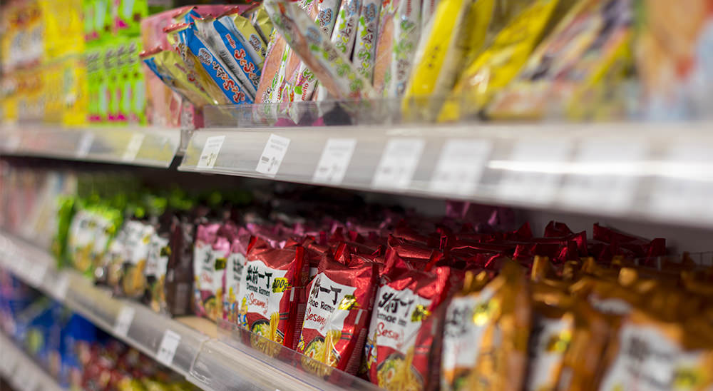 goods on shelf in convenience store