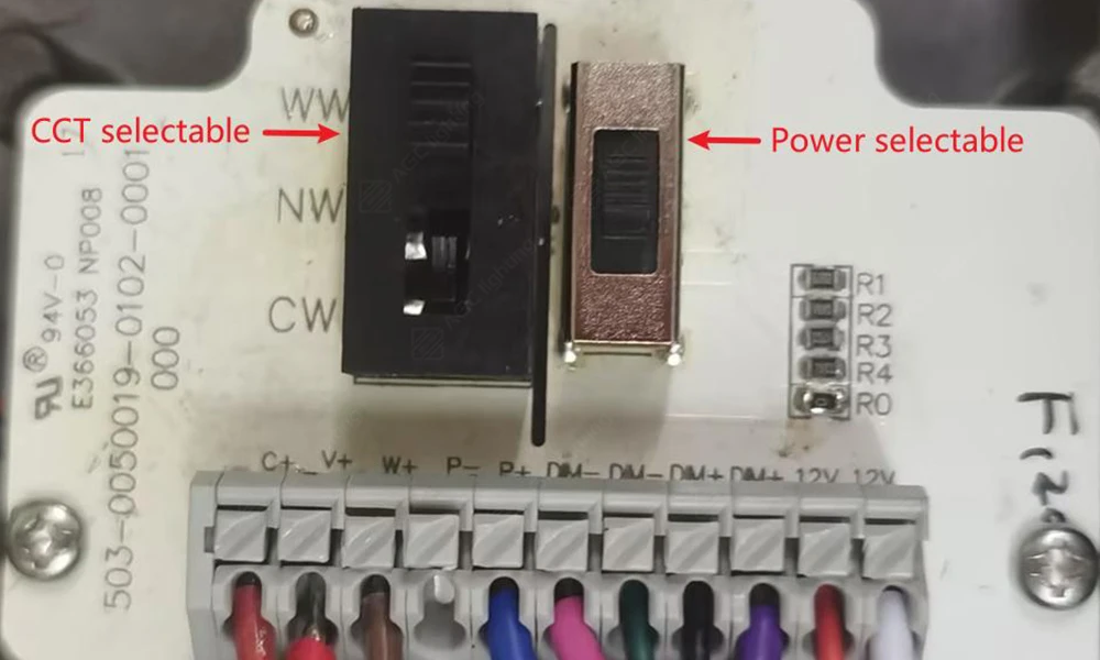 CCT and power selectable control of wall pack light