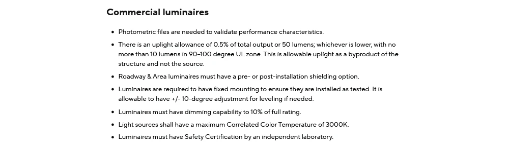 requirements of commercial luminaires for dark sky compliance