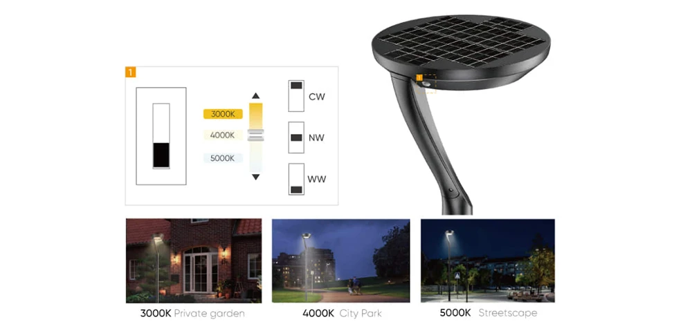 SL30 solar light with adjustable CCT for difference applications