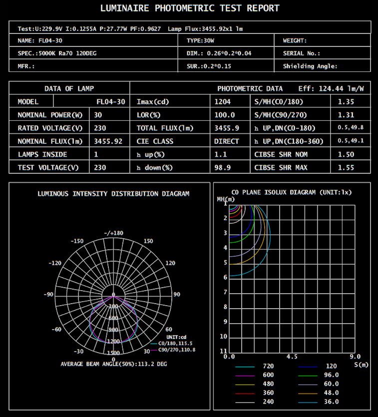 luminaire test report