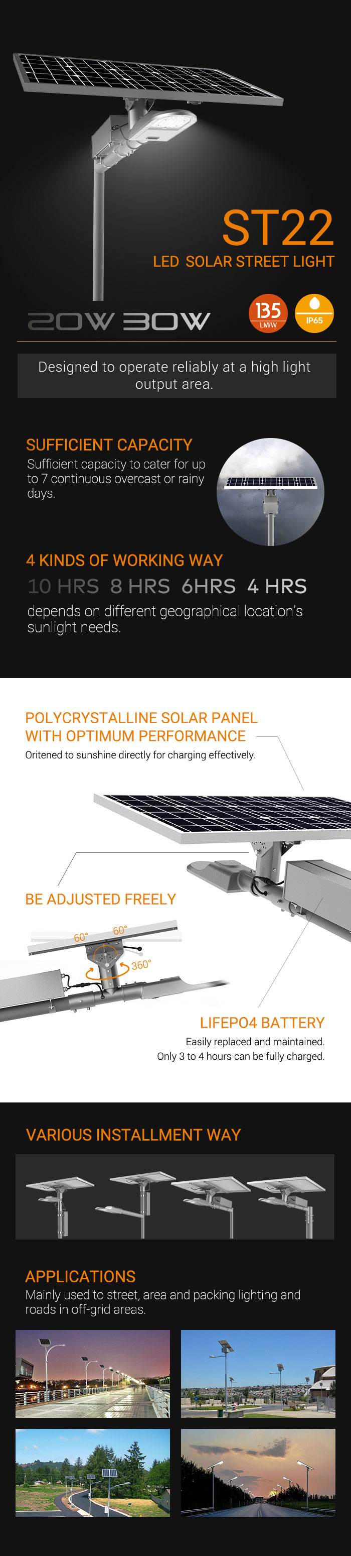 ST22 LED solar street light for output area