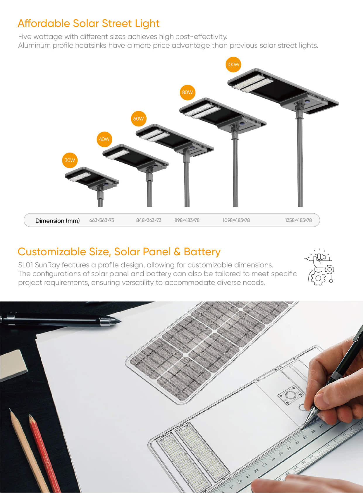 SL01 Customizable size Solar Panel Battery Solar Street Light 3