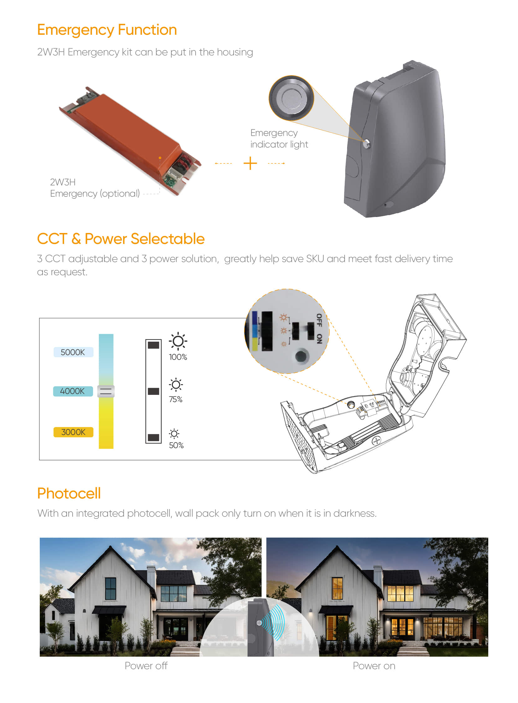 WP10 Wall Pack Photocell Emergency CCT & Power Selectable 4